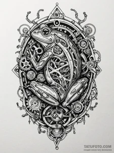 Dissected frog with organs replaced by clockw... - эскиз тату (№1751643009_0, 04.07.2025 15:30) — Tatufoto.com