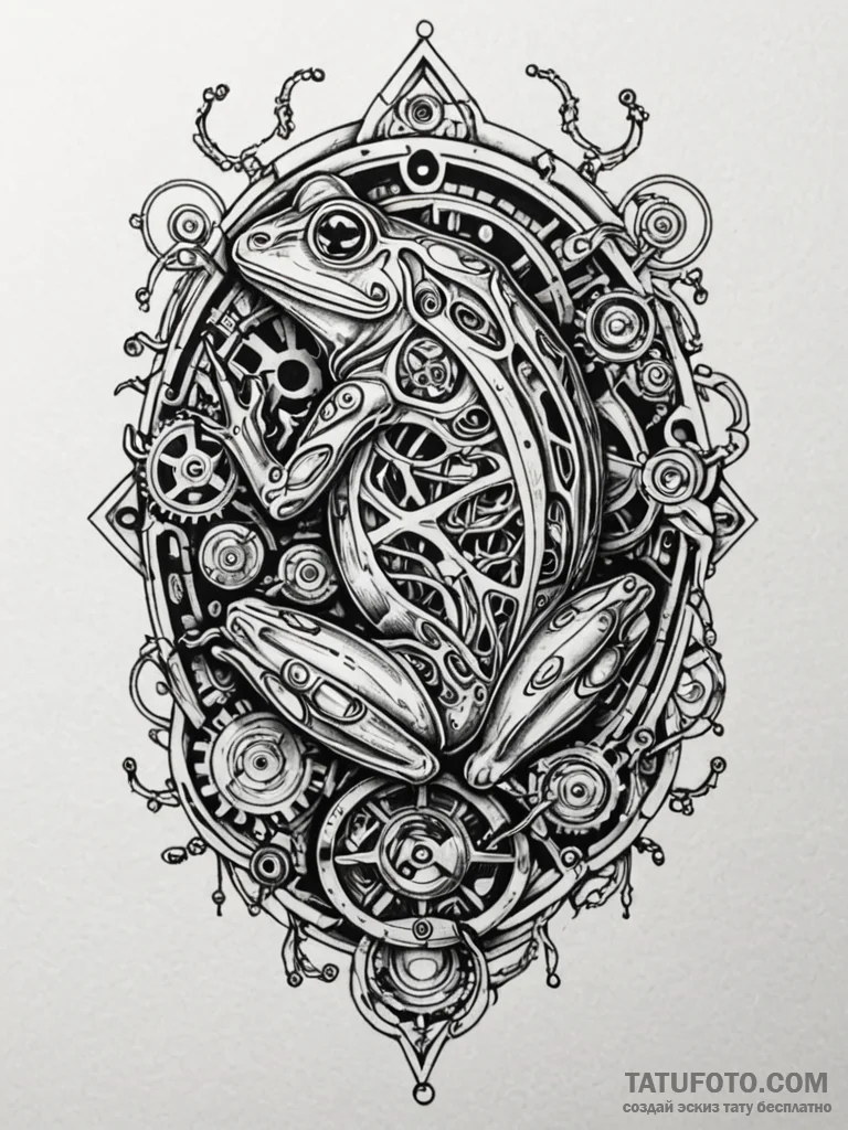 Dissected frog with organs replaced by clockw... - эскиз тату (№1751643009_0, 04.07.2025 15:30) — Tatufoto.com