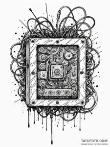 Junction box with sparking, frayed wires, ink... - эскиз тату (№1751643267_0, 04.07.2025 15:34) — Tatufoto.com