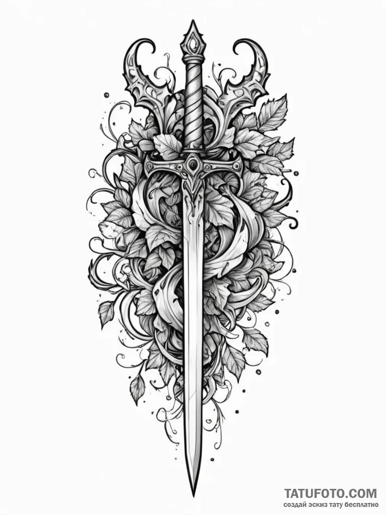Blood ivy strangling ancient blade, tattoo li… — эскиз тату (№1751643525_0, 04.07.2025 15:38) — Tatufoto.com