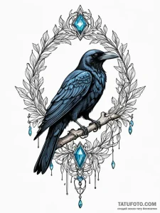 Angelic crow with crystal beak, ink illustrat... - эскиз тату (№1751643610_0, 04.07.2025 15:40) — Tatufoto.com