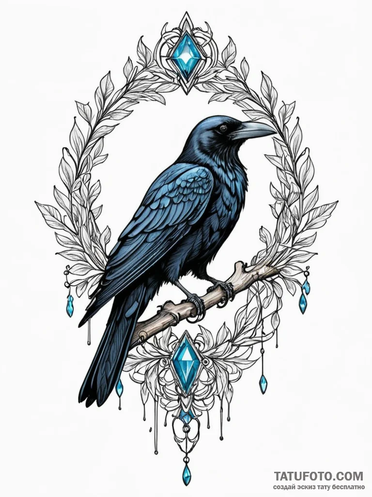 Angelic crow with crystal beak, ink illustrat… — эскиз тату (№1751643610_0, 04.07.2025 15:40) — Tatufoto.com