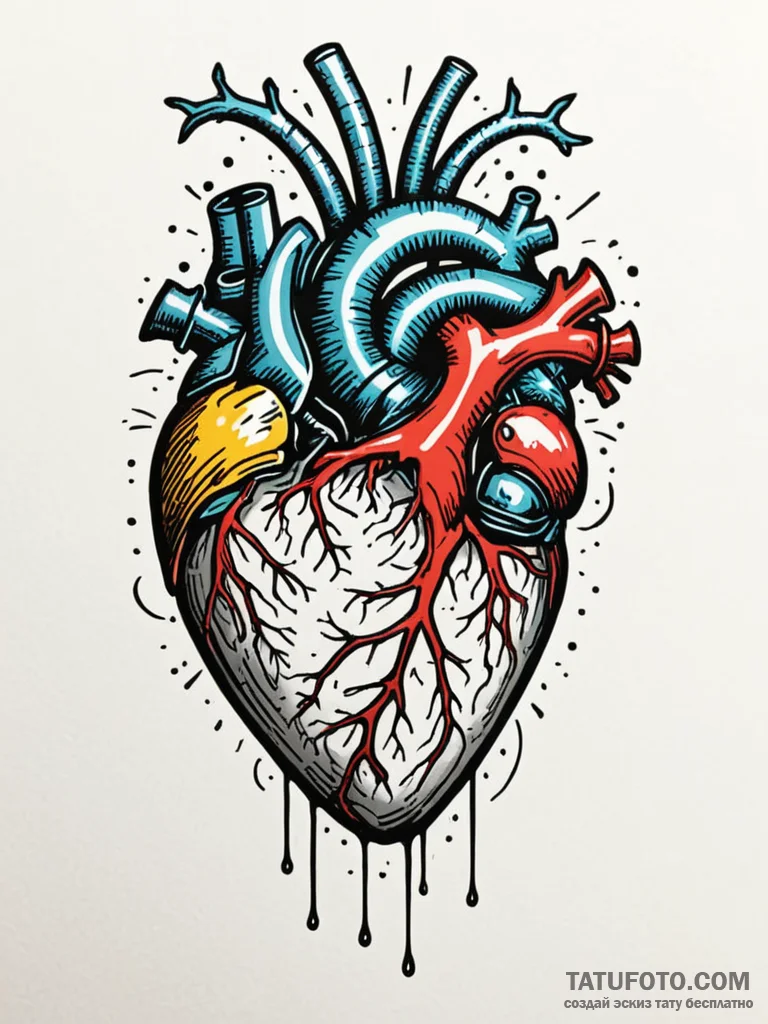 Biomechanical heart with pulsing neon arterie... - эскиз тату (№1751643784_0, 04.07.2025 15:43) — Tatufoto.com