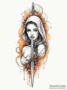 Dagger pinned through veil, tattoo drawing ou... - эскиз тату (№1751644213_0, 04.07.2025 15:50) — Tatufoto.com