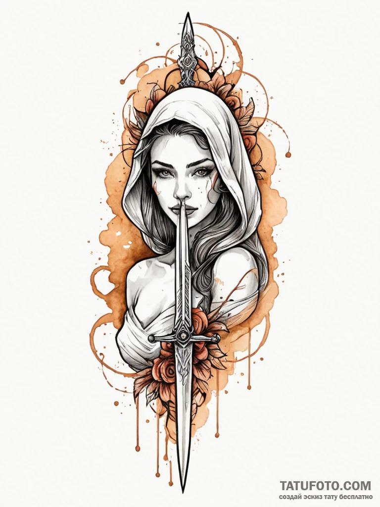 Dagger pinned through veil, tattoo drawing ou... - эскиз тату (№1751644213_0, 04.07.2025 15:50) — Tatufoto.com