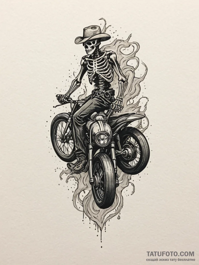 Dust storm hiding skeletal rider, tattoo line... - эскиз тату (№1751644558_0, 04.07.2025 15:55) — Tatufoto.com
