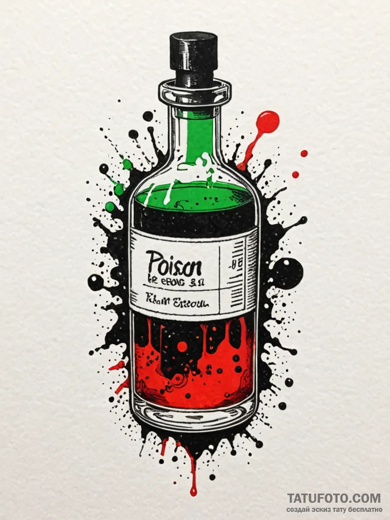Vial of poison with a glowing, green liquid,... - эскиз тату (№1751644644_0, 04.07.2025 15:57) — Tatufoto.com
