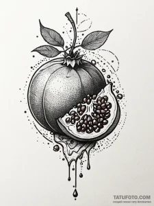 Pomegranate, its juice dripping like ruby gem... - эскиз тату (№1751644900_0, 04.07.2025 16:01) — Tatufoto.com