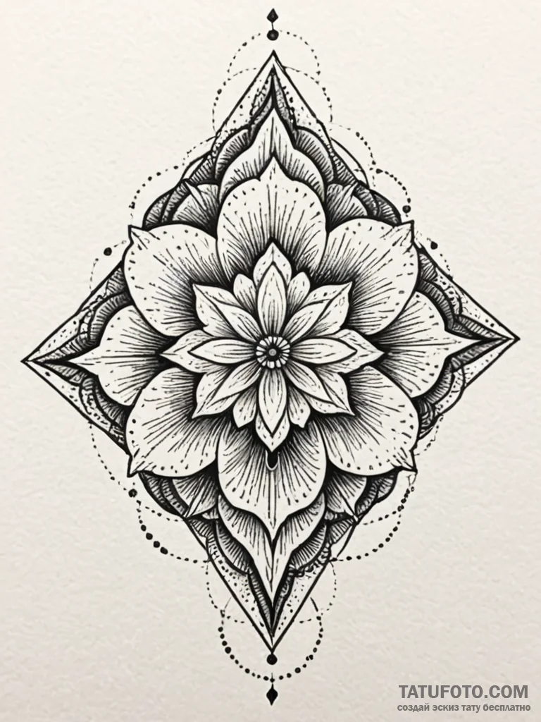 Kaleidoscope flower blooming in void, tattoo... - эскиз тату (№1751644986_0, 04.07.2025 16:03) — Tatufoto.com
