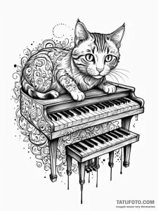 Piano keys on which a cat's paws are delicate... - эскиз тату (№1751645624_0, 04.07.2025 16:13) — Tatufoto.com