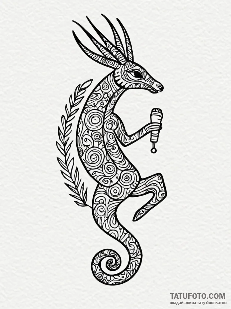 Kokopelli, ink illustration for tattoo, on a... - эскиз тату (№1751645710_0, 04.07.2025 16:15) — Tatufoto.com