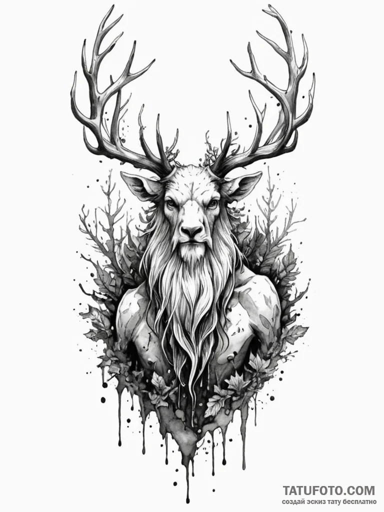 A slavic leshy (forest spirit), ink illustrat... - эскиз тату (№1751645795_0, 04.07.2025 16:16) — Tatufoto.com