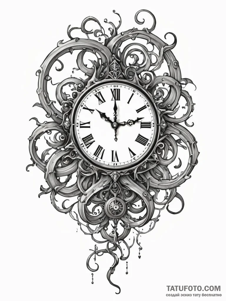Abyssal clock with tendrils, concept art for... - эскиз тату (№1751645881_0, 04.07.2025 16:18) — Tatufoto.com