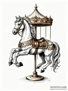 Carousel horse, tattoo sketch design, on a cl... - эскиз тату (№1751646138_0, 04.07.2025 16:22) — Tatufoto.com