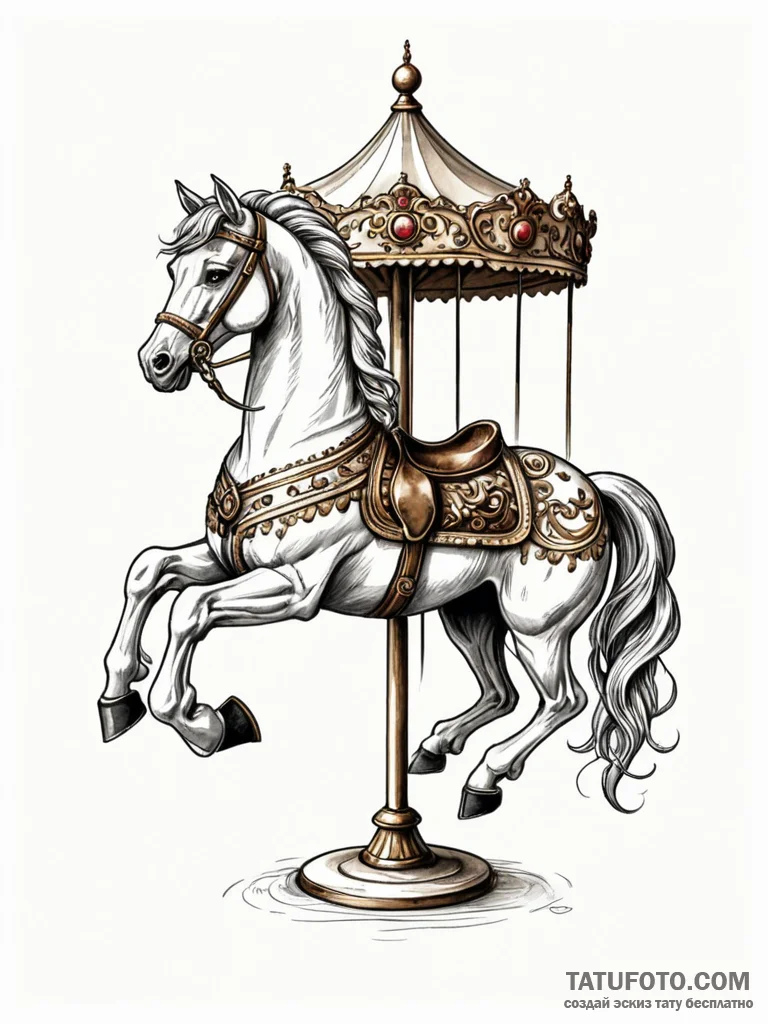Carousel horse, tattoo sketch design, on a cl… — эскиз тату (№1751646138_0, 04.07.2025 16:22) — Tatufoto.com