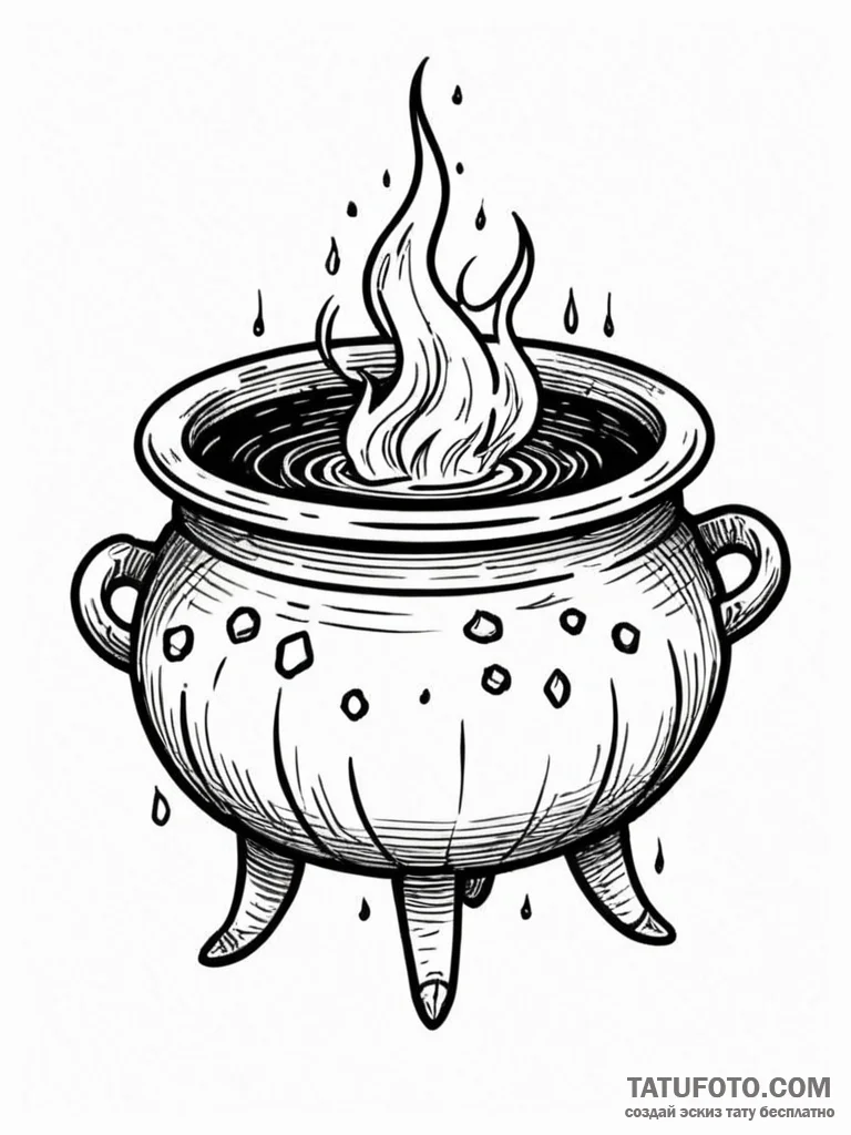 A witch's cauldron, concept art for tattoo, b... - эскиз тату (№1751646395_0, 04.07.2025 16:26) — Tatufoto.com
