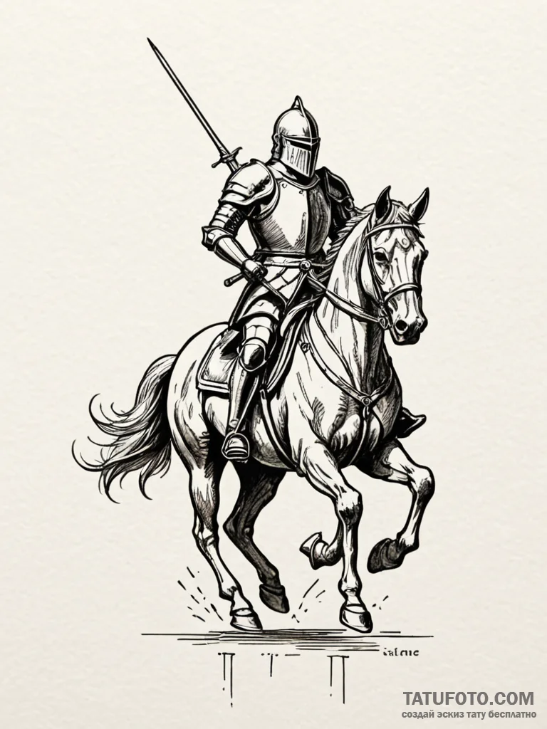 Knight, tattoo drawing outline, minimalist ta... - эскиз тату (№1751646652_0, 04.07.2025 16:30) — Tatufoto.com