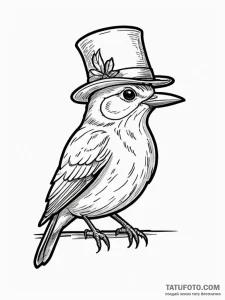 A whimsical bird wearing a tiny hat, quirky,,... - эскиз тату (№1751646738_0, 04.07.2025 16:32) — Tatufoto.com