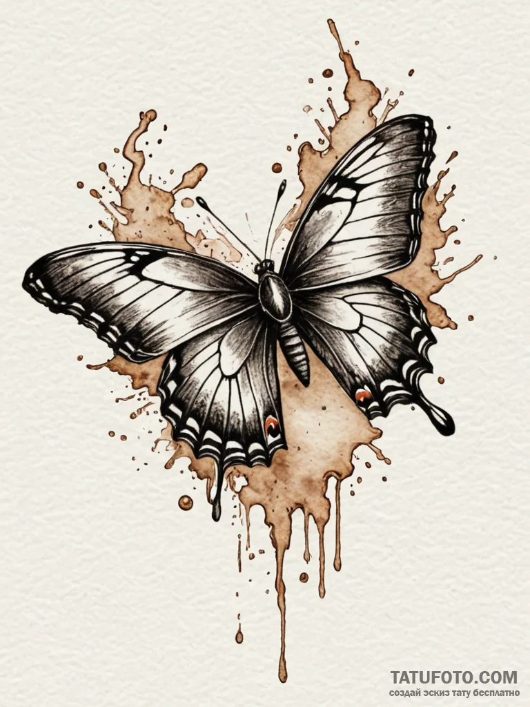 Butterfly landing on the trigger of a vintage... - эскиз тату (№1751646998_0, 04.07.2025 16:36) — Tatufoto.com