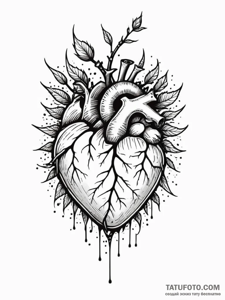 A detailed broken heart with thorns, pain,, t... - эскиз тату (№1751647339_0, 04.07.2025 16:42) — Tatufoto.com
