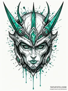 Fractured helm with emerald eyes, tattoo line... - эскиз тату (№1751647426_0, 04.07.2025 16:43) — Tatufoto.com