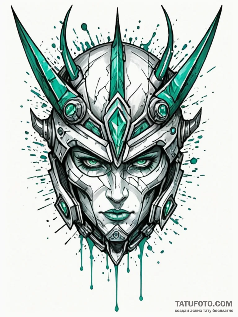 Fractured helm with emerald eyes, tattoo line... - эскиз тату (№1751647426_0, 04.07.2025 16:43) — Tatufoto.com