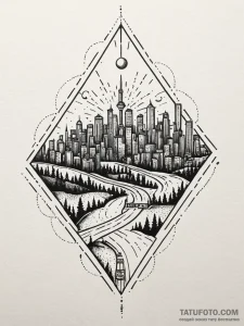 A powerful burning city lights, distant,, tat... - эскиз тату (№1751647512_0, 04.07.2025 16:45) — Tatufoto.com