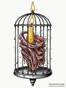 Cage of ribs holding a flickering candle, tat... - эскиз тату (№1751647601_0, 04.07.2025 16:46) — Tatufoto.com