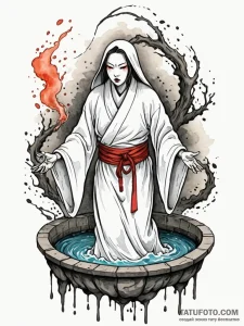 Yurei (japanese ghost) emerging from a well,... - эскиз тату (№1751647687_0, 04.07.2025 16:48) — Tatufoto.com