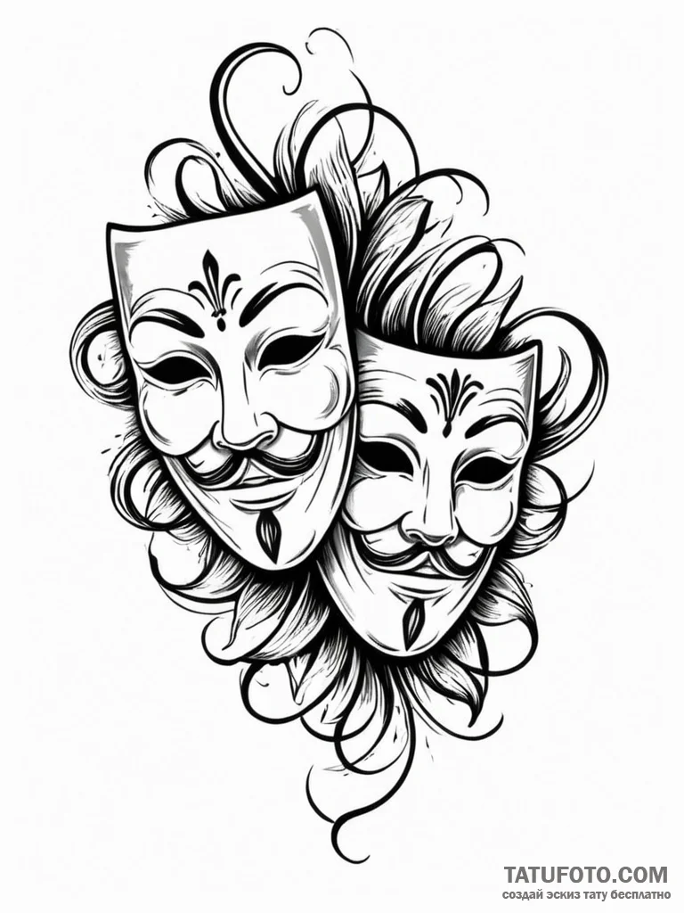 Theater masks - эскиз тату (№1751648462_0, 04.07.2025 17:01) — Tatufoto.com