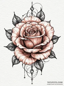 Ancient rose with crystal veins, ink illustra... - эскиз тату (№1751649138_0, 04.07.2025 17:12) — Tatufoto.com
