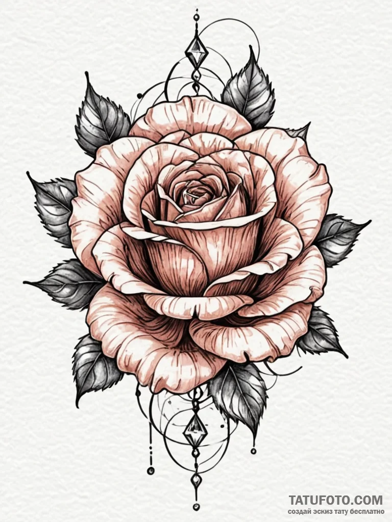 Ancient rose with crystal veins, ink illustra... - эскиз тату (№1751649138_0, 04.07.2025 17:12) — Tatufoto.com