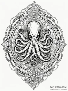 Kraken shadow beneath burning sky, ink illust... - эскиз тату (№1751649393_0, 04.07.2025 17:16) — Tatufoto.com