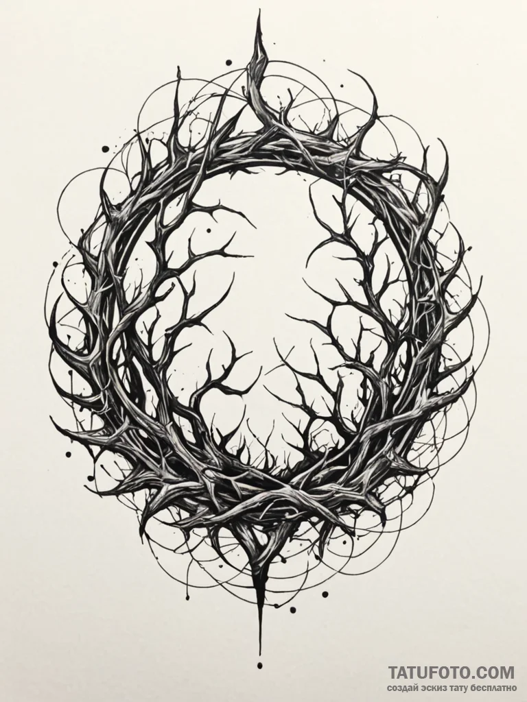 Black thorns curling into circle, tattoo sket... - эскиз тату (№1751649647_0, 04.07.2025 17:20) — Tatufoto.com