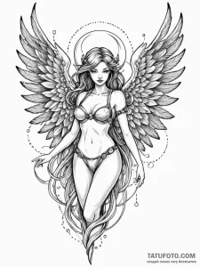 Atomic angel with cyber wings, tattoo flash s... - эскиз тату (№1751649732_0, 04.07.2025 17:22) — Tatufoto.com