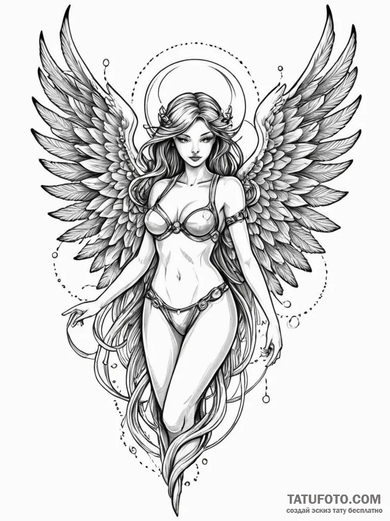 Atomic angel with cyber wings, tattoo flash s... - эскиз тату (№1751649732_0, 04.07.2025 17:22) — Tatufoto.com