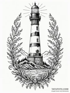 Lighthouse engulfed in vines, tattoo line art... - эскиз тату (№1751649816_0, 04.07.2025 17:23) — Tatufoto.com