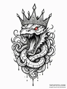 Obsidian serpent devouring crown, tattoo line... - эскиз тату (№1751649901_0, 04.07.2025 17:25) — Tatufoto.com