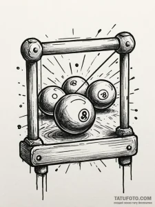 A detailed billiards ball breaking a rack, ga... - эскиз тату (№1751650158_0, 04.07.2025 17:29) — Tatufoto.com