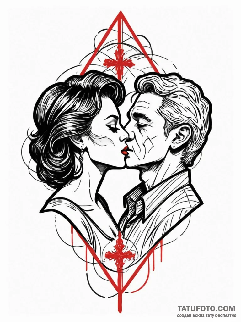Kiss, concept art for tattoo, professional ar... - эскиз тату (№1751650414_0, 04.07.2025 17:33) — Tatufoto.com