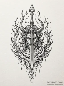 Neptune's trident emerging from a stormy sea,... - эскиз тату (№1751650752_0, 04.07.2025 17:39) — Tatufoto.com