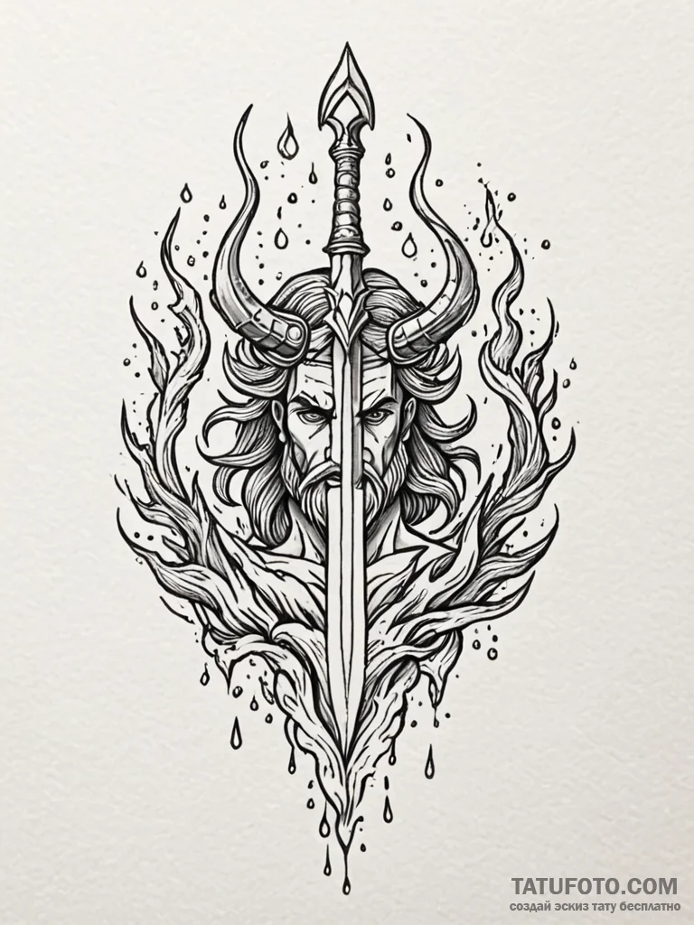 Neptune’s trident emerging from a stormy sea,… — эскиз тату (№1751650752_0, 04.07.2025 17:39) — Tatufoto.com