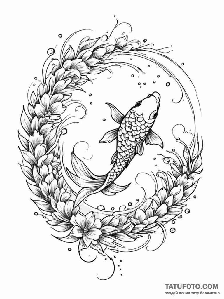 Koi swimming in spiral whirlpool, concept art... - эскиз тату (№1751651090_0, 04.07.2025 17:44) — Tatufoto.com