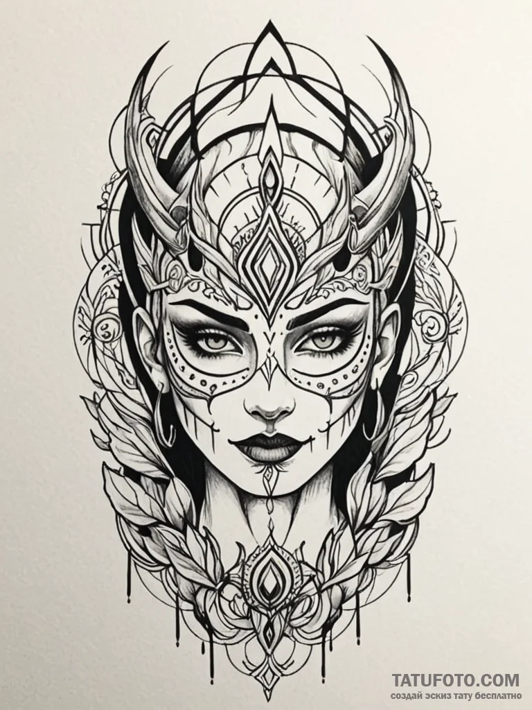 Mask frozen beneath spectral gate, tattoo lin... - эскиз тату (№1751651259_0, 04.07.2025 17:47) — Tatufoto.com