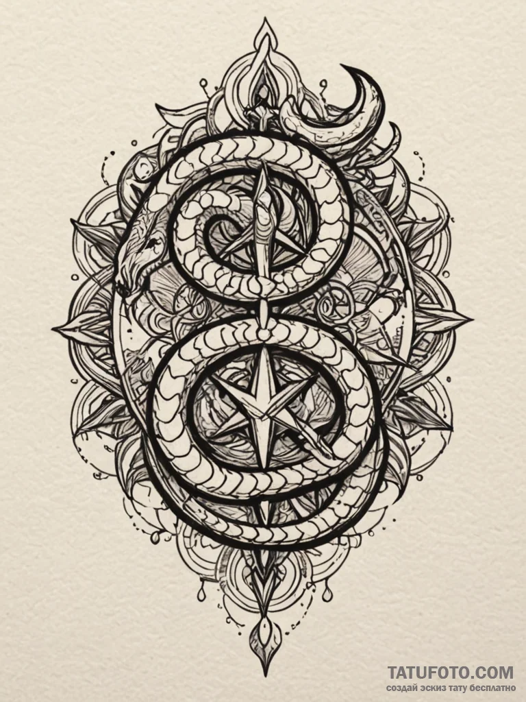 Ethereal serpent piercing sigil, tattoo flash... - эскиз тату (№1751651346_0, 04.07.2025 17:49) — Tatufoto.com