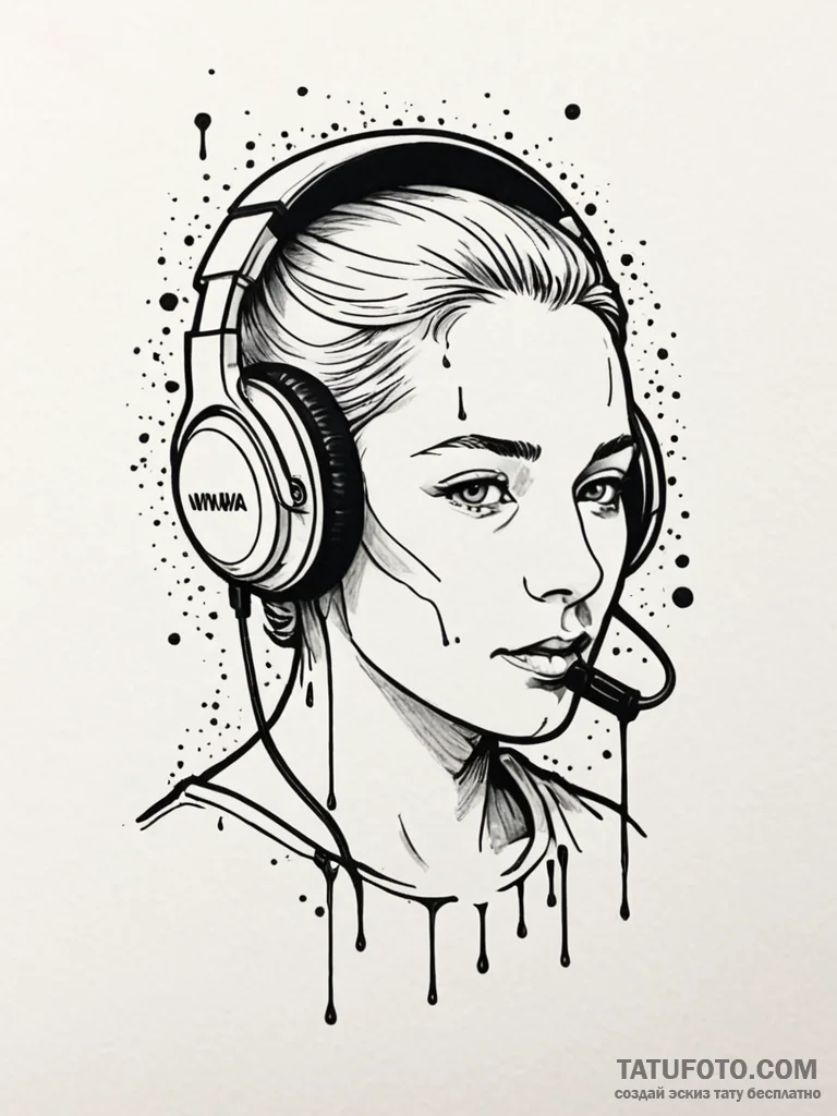 Walkman with headphones, leaking neon-colored... - эскиз тату (№1751651430_0, 04.07.2025 17:50) — Tatufoto.com