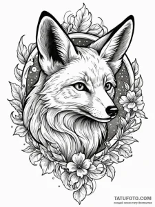 Angelic fox curled on cloud, tattoo flash she... - эскиз тату (№1751651769_0, 04.07.2025 17:56) — Tatufoto.com