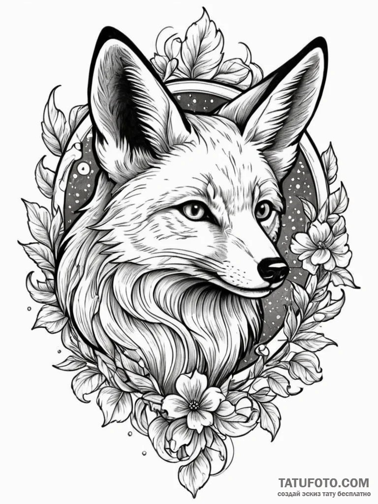 Angelic fox curled on cloud, tattoo flash she... - эскиз тату (№1751651769_0, 04.07.2025 17:56) — Tatufoto.com