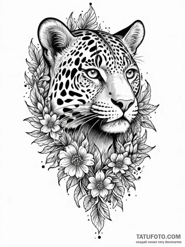 Jaguar dagger through spectral bloom, tattoo... - эскиз тату (№1751651853_0, 04.07.2025 17:57) — Tatufoto.com