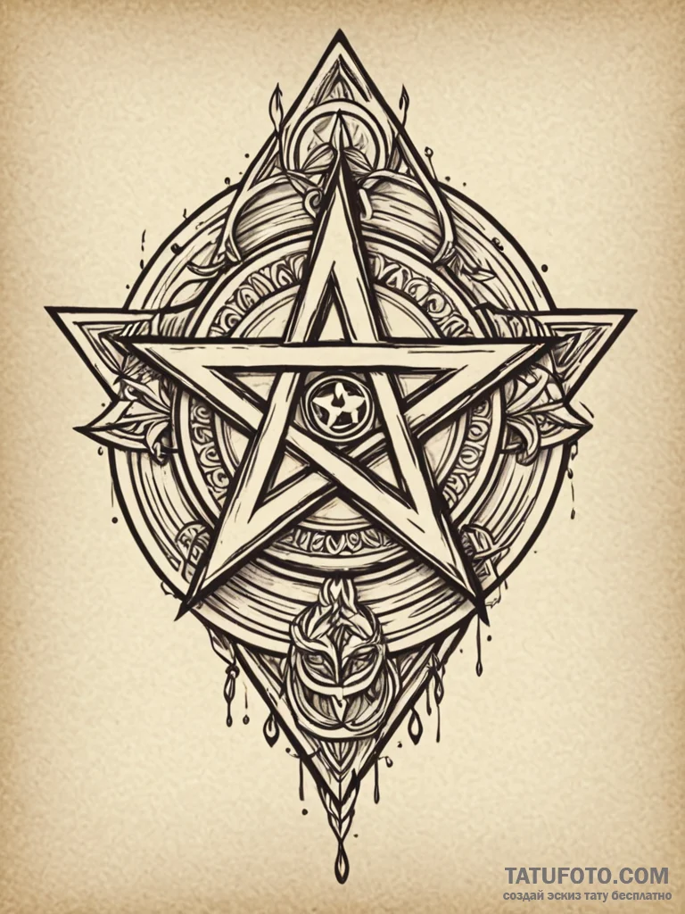Pentacle, concept art for tattoo, clean lines... - эскиз тату (№1751652192_0, 04.07.2025 18:03) — Tatufoto.com
